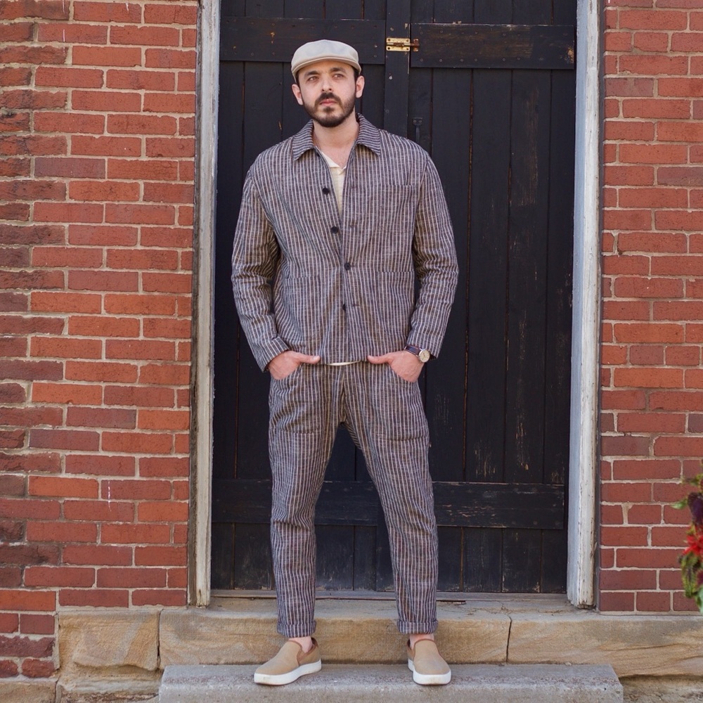 Linen cotton mix Striped Jacket and Pants Set in excellent condition fro…